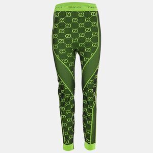 Gucci Green Monogram Jacquard Knit Leggings L